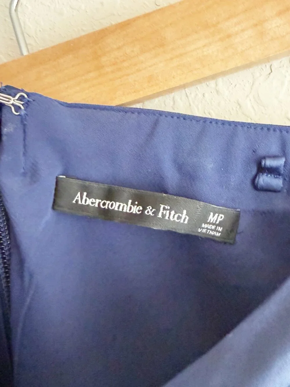 Abercrombie & Fitch M Petite Navy Blue Strapless Satin Midi Dress